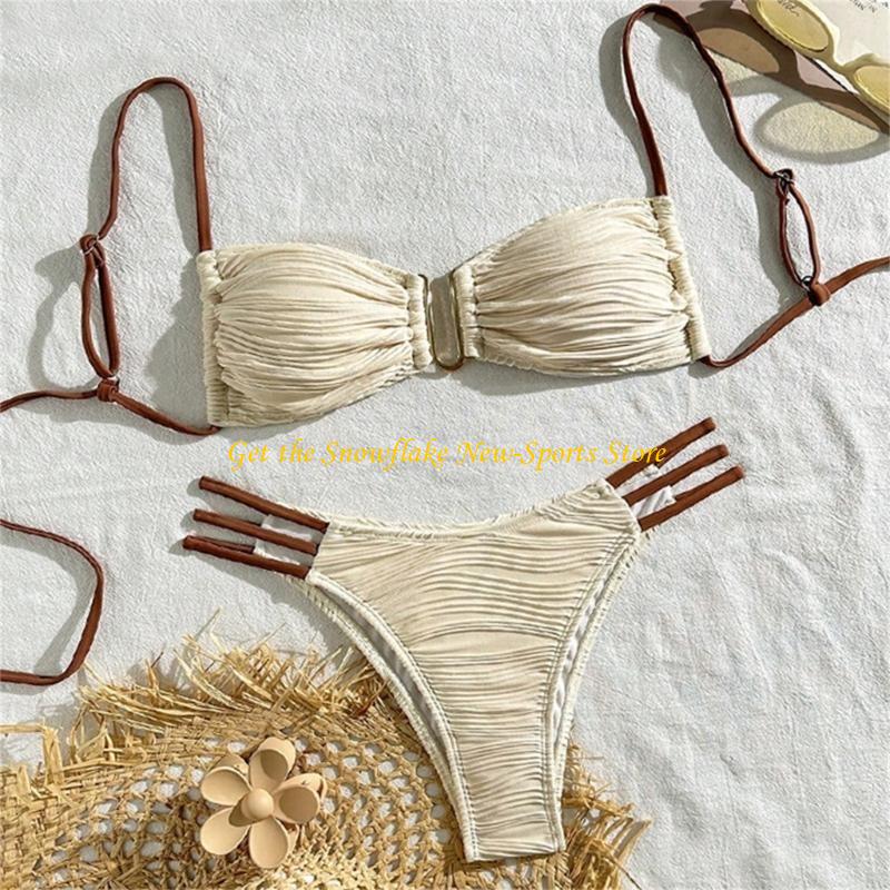 Swimsuit Bikini Ruched - E56D Geraffter Bandeau-Badeanzug für Damen, Bandeau-Badeanzug,
