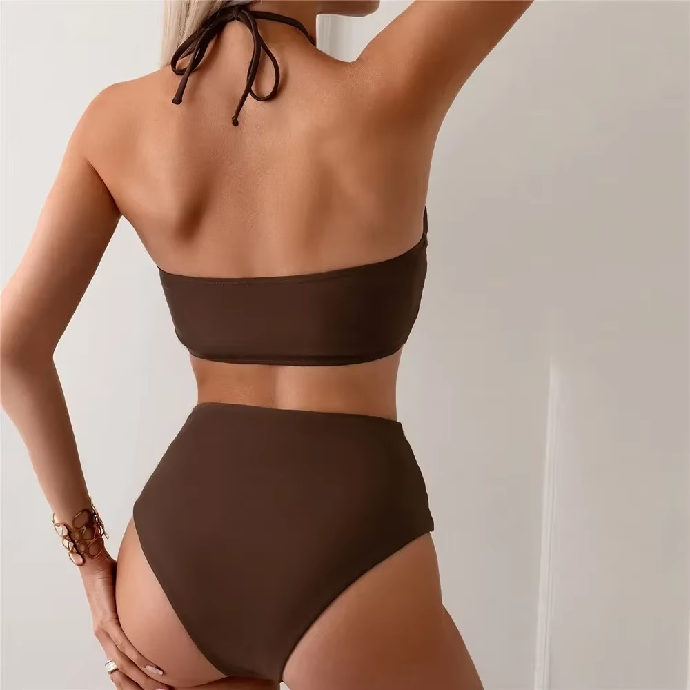 Dunkelbraune Einfarbige Bademo – Swimsuit Bikini Ruched Bewertung und Preis