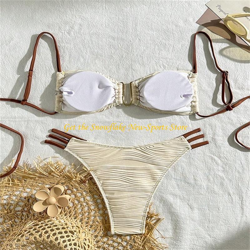 E56D Geraffter Bandeau-Badeanz – Swimsuit Bikini Ruched Bewertung und Preis