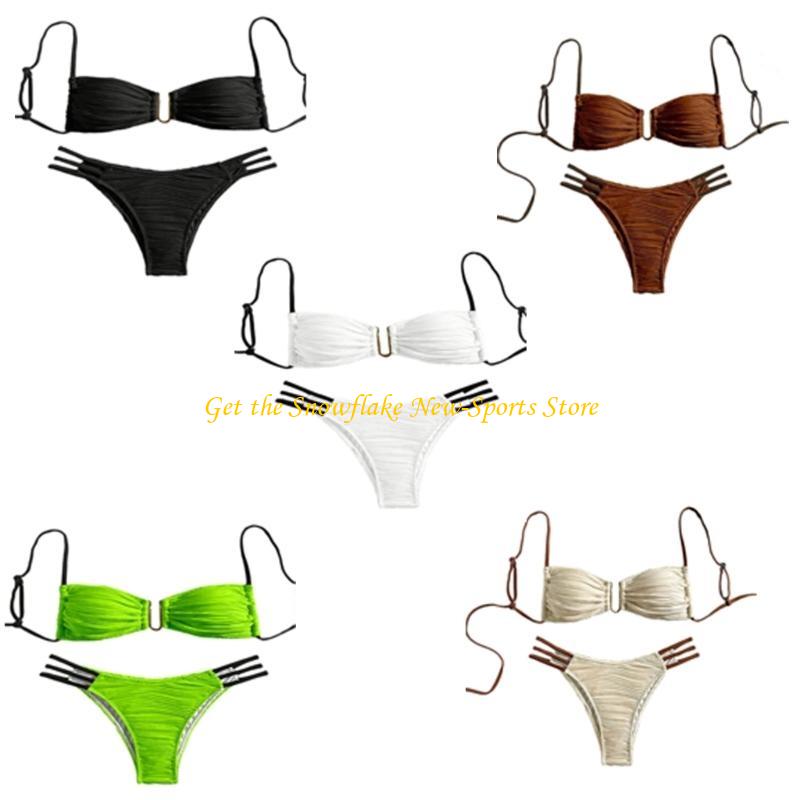 E56D Geraffter Bandeau-Badeanz – Swimsuit Bikini Ruched Bewertung und Preis